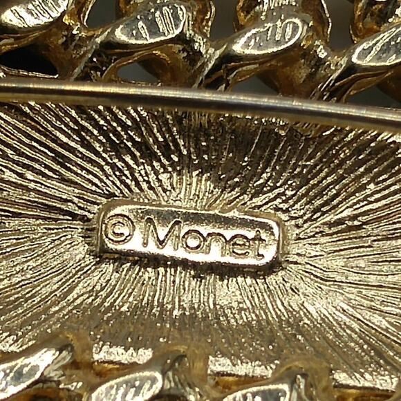 Vintage Monet Black Enamel Brooch, Gold Plated, Chain Design - Picture 2 of 10